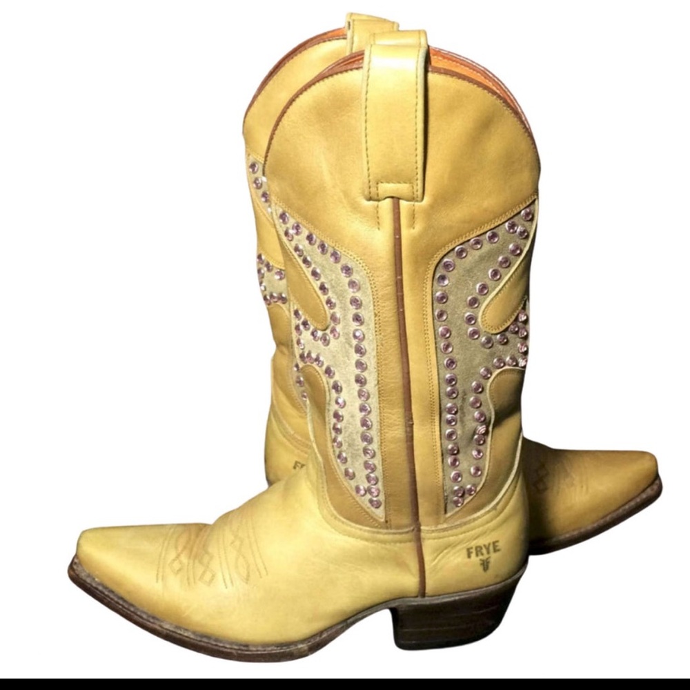 Frye Yellow Studded Western Boots
